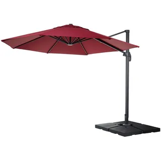 Gastronomie-ampelschirm Hhg-559, Sonnenschirm, Rund Ø 4m Polyester Alu/stahl 27kg Bordeaux Mit Ständer