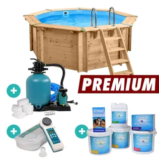 Holzpool Bali 8-Eck Massivholzpool Set PREMIUM 3,55 x 1,16 m Schwimmbecken