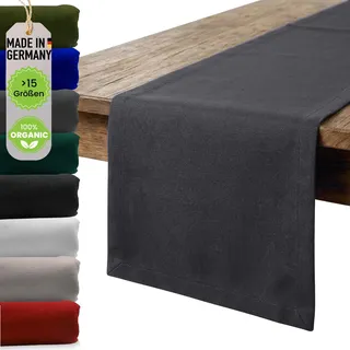 chambry Premium Tischläufer 100% Baumwolle (Canvas) - Handarbeit Made in Germany - nachhaltige hochwertige Tischdekoration - Anthrazit 40cm x 240cm