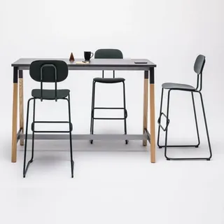 Stehtisch / Hochtisch Oppen W mit Holzfüßen, Weiß, BxHxT: 121,5 x 110 x 70 cm, Holz / Metall