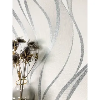 Newroom Vliestapete Faria Silver Tapete Streifentapete Wellen,Linien,Struktur, Weiß Tapete Streifen Wellen - Wellenmuster Metallic Grau Silber Modern 3D Optik Linien Struktur für Wohnzimmer Schlafzimmer Küche, Wellenmuster silberfarben