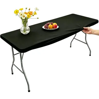Morbuy Rechteckige Elastische Tischdecke, Rechteckig Tischdecke mit Gummizug Spanntischdecke Gartentischdecke für Outdoor Picknick Camping Partys (243x76cm,Schwarz)