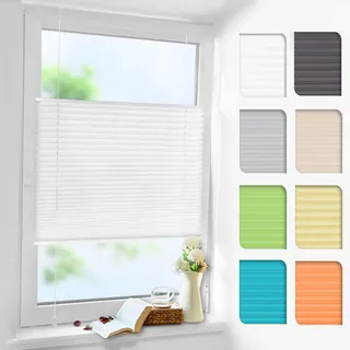 Linhu Plissee ohne Bohren Weiß 55x120cm (BxH), Klemmfix Rollo für Fenster & Tür – Blickdicht & Lichtdurchlässig, Up & Down verstellbar, Sichtschutz & Sonnenschutz, Easyfix Faltrollo