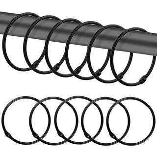 50 Schwarze Duschvorhangringe Aus Metall, Runde Haken, Rostfrei, Leichtgängig, Mit Klappöffnung.