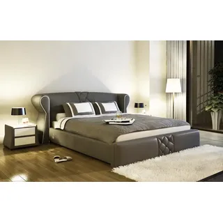 JVmoebel Polsterbett Designer-Lederbett in edlem italienischem Leder mit Beleuchtung, Made in Europa grau 187 cm