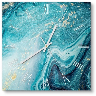 DEQORI Wanduhr 'Meer aus Marmor' (Glas Glasuhr modern Wand Uhr Design Küchenuhr) grün 30 cm x 30 cm