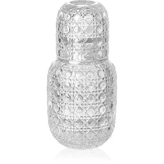 BFYDOAA Nachttisch-Wasserkaraffe mit Trinkglas, 440 ml Kristallkrug und 150 ml Trinkglas-Set für Gästezimmer, Büro, Schlafzimmer, Badezimmer