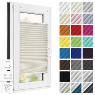 Estika Plissee zum Kleben 70 cm x 180 cm - Elfenbein - Plissee ohne Bohren, Klebeplissee, Rollos für Fenster, Jalousien Fenster für innen, Raffrollo, Fensterplissee