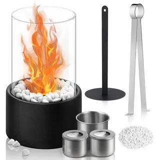 OSTWOLKE Tischfeuer Bioethanol Kamin Tischkamin für Indoor & Outdoor Tragbare Dekokamin (1-St), mit Deko Steinen