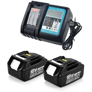 2 Stück BL1850B 5,0Ah Ersatzakku für Makita 18V Akku und Ladegerät DC18RC | Kompatibel mit Makita DDF482Z DDF484Z DDF485Z DDF487Z, Akku-Kettensäge MAKita DUC353 DUC254Z DUC101Z