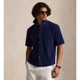 Polo Ralph Lauren für Herren. 710B19621001 Relaxed Marineblaues Zopfmuster-Frottee-Hemd (L), Lässig, Baumwolle, Kurzarm