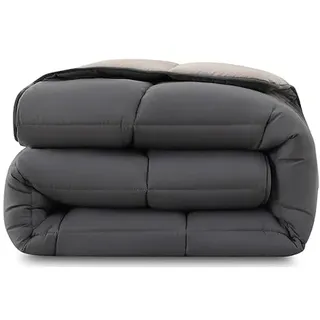 Wometo Steppbett 135x200 Oeko-TEX Wende-Design grau & hellgrau | ohne Bezug verwendbar - Ganzjahresdecke Bettdecke Sommer und Winter - kuschelig & weich