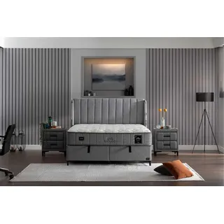 Pointhome Bambi Boxspringbett Set 160 x 200 H4, Blacksand, Schlafzimmerbett, Funktionsbett, Taschenfederkern Matratze, Matratzenhöhe: 32 cm