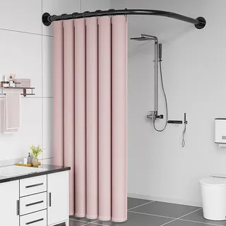 Verstellbare Duschvorhangstange L Form Ohne Bohren, Duschstange Für Duschvorhang 304 Edelstahl, Ohne Deckenhalterung Erweiterbar Gebogene Eckduschstange, Für(Size:D 70-95cm x 105 -165cm,Color:schwarz)