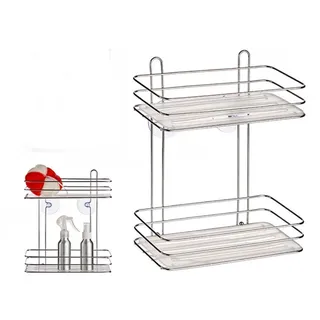 VERK GROUP Badregal Wandregal 2 Etagen Wandablage Badregal Duschablage chrom Saugnapf D1