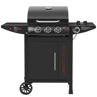 Royal Gourmet Gasgrill 3+1 Brenner Grillwagen mit 11,5 kW, Campinggrill mit Seitenbrenner, Outdoor Gas Grill inkl. Haken, Unterschrank für Balkon,
