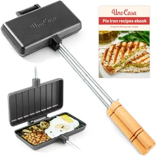 Uno Casa Double Pie Iron Sandwich Maker - Japanischer Sandwichmaker, Pie Maker mit Rezeptbuch, Lagerfeuer Kochausrüstung - Torteneisen für Camping Gusseisen Mountain Pie Maker