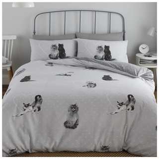 GC GAVENO CAVAILIA 2-teiliges Katzen-Bettbezug für Einzelbett, superweich, wendbar, waschbar, grau (135 x 200cm)