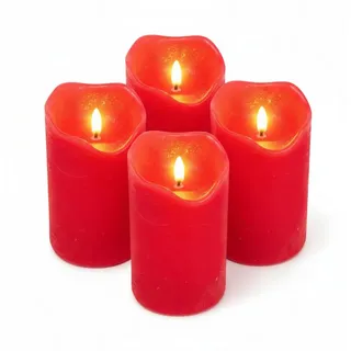ToCi LED-Kerze LED Echtwachs Kerzen Set Timer schwarzer Docht Rot Ø7,5x10cm 4 Stk.