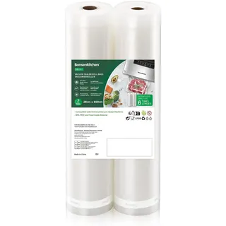 Bonsenkitchen Vakuumrollen 2 Rollen 28x600cm Vakuumierfolie - Profi Vakuumbeutel