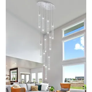 CNMKLM Pendelleuchten LED Dimmbare Modern Kristall Hängelampe Hohe Decke Foyer-Eingang Hängeleuchte Höheverstellba Kronleuchter Für Villa Esszimmer Korridor Treppe Lüster(Silber,10-lights)