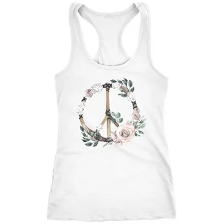 Neverless Tanktop Damen Tank-Top Peace-Symbol Blumen Flowerpower Hippie Boho Bohemian weiß XXL