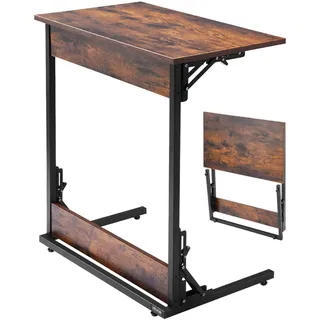 Vevor Beistelltisch Kaffeetisch klappbar mit Metallrahmen & verstellbaren Füßen, C-förmiger Couchtisch für Wohnzimmer Schlafzimmer Büro 60 x 37 x 70 cm TV-Tablett, Sofatisch Braun und Schwarz