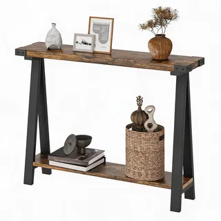 JustSmart Schmaler Konsolentisch 110x21x80 cm – Flurtisch im Landhaus/Farmhouse-Stil, 2 Ebenen Ablage & Stauraum, Metallgestell, Sofa-/Radiator-Konsole – Farbe: 25 Years klassisch