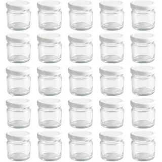 Vitrea 25x Mini Marmeladengläser 37 ml - mit Deckel Weiß TO 43 - kleine Einmachgläser zum befüllen mit Schraubdeckel - Schraubgläser - leere Gläser für Marmelade - 25 Stück