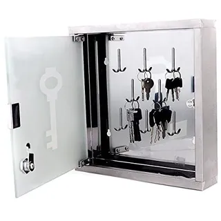 GOODS+GADGETS Schlüsselschrank aus Edelstahl Schlüsselbrett Schlüsselkasten Schlüsselschränkchen mit Glastür für die Wand (Schlüsselschrank)