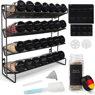 Aevcvok Gewürzregal Stehend & Wand - 28 Leere Gewürzgläser mit Regal und 308 Gewürzetiketten - Gewürz Organizer - Gewürzregale Spice Rack Organizer - gewürzständer - Gewürzregal mit gläsern