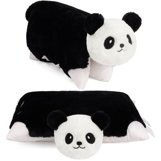BRUBAKER Kuscheltier-Kissen Panda - 2 in 1 Plüschtier und Kuschelkissen 40 x 30 cm - Tierkissen Pandakissen Stofftier - Schwarz Weiß
