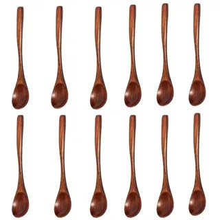 Kleine Holzlöffel,Mini Holz Teelöffel Kaffeelöffel EIS Salzlöffel Honig Kaffee Tee Zucker Salz Marmelade Senf Gewürze Holzlöffel für Küche Gewürzöl Eiscreme Milchpulver,12 Stück Dunkles Holz 14x3cm