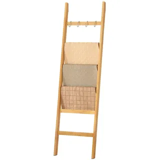 Yorbay Handtuchleiter Bambus 6 Sprossen: HxB 170 x 43 cm mit 4 S-Haken | Kleiderleiter mit 2 Sicherheitsgurten - Dekorativer Handtuchhalter für Handtücher und Kleidung - Bad Schlafzimmer (Bambus)