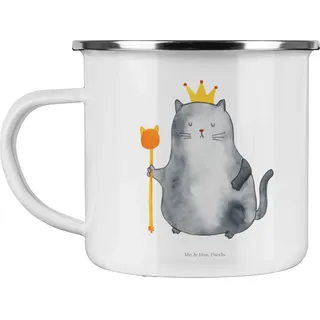 Mr. & Mrs. Panda Camping Emaille Tasse Katze König - Geschenk, Cat, Cats, Emaille Tassen, Camping Becher Edelstahl, Familie, Katzenmotive, Edelstahl
