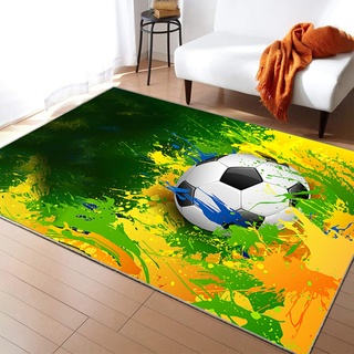 LOMDEM Kreative Fußball Teppich, Home Decor Bereich Teppiche für Wohnzimmer Schlafzimmer Jungen Flamme Fußball Schlafzimmer Teppich Blau Grün Orange Teppich für Kinderzimmer (Farbe 4,80x120 cm)