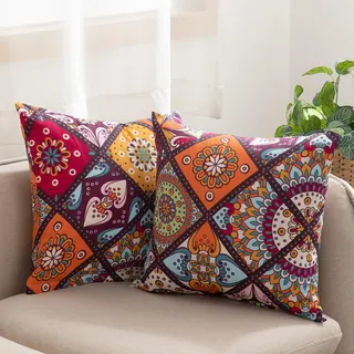 ATsense 2er Set Kissenbezug 80 x 80 cm, 2 Stück - 100% Baumwolle, Bunt Kopfkissenbezug mit Reißverschluss, Superweicher Premium und Hypoallergen, ÖkoTex Super Bequemer Kissenhülle(Böhmen,Paisley)
