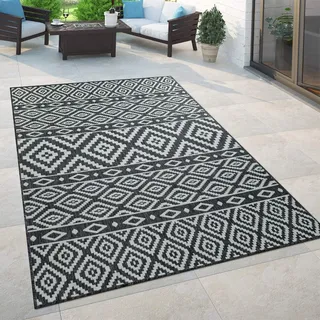 Paco Home In- & Outdoor Teppich Balkon Terrasse Orientalisch Skandi Designs Kreis Muster, Grösse:120x170 cm, Farbe:Schwarz 2