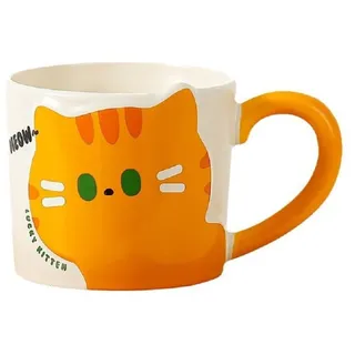 Huiyiwert lustige Katzentasse Porzellan Kaffeebecher mit Katzenmotiv süße Keramiktasse Milchbecher Kakaobecher Geschenk für Katzenliebhaber Frauen Mädchen Kinder (Orange-Katze)