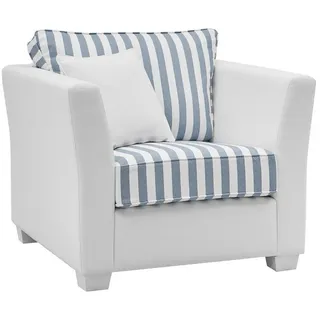 furn.design Lounge-Sessel creme blau gestreift 95 x 88 x 96 cm Blau mit Kissen