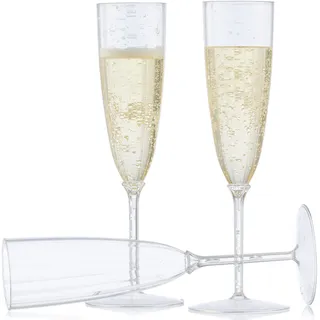 Decor Decorline - 48 Sektgläser aus Premium-Kunststoff mit Silberglitter Stiel-Glas Wiederverwendbar Champagner Gläser für Hochzeiten & Partys, 170ml - Mehrweg & Stabil