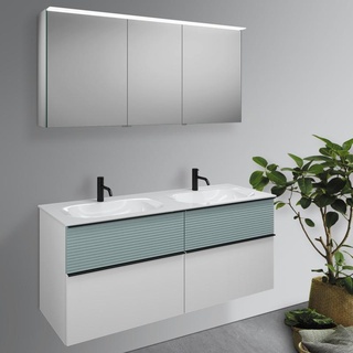 Burgbad Fiumo Badmöbel-Set Doppelwaschtisch mit Waschtischunterschrank und Spiegelschrank, SGGT142LF3956FOT55C0001G0200