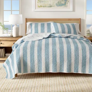 Bettwäsche-Set für King-Size-Betten, Sommer-Küstendecke mit Kissenbezügen, Strand, 3-teilig, wendbar, für alle Jahreszeiten, leicht, nautisch, gesteppt, Casco Bay-Kollektion, Blau