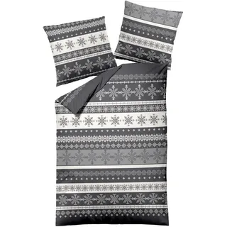 Dormisette Bettwäsche Biber Bettwäsche NORWEGER tolle Strickoptik made in GERMANY, Biber, 2 teilig, kuschelig weich & warm grau