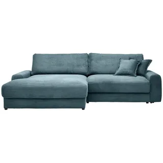 Carryhome Ecksofa, Graublau, Kunststoff, 3-Sitzer, Füllung: Schaumstoff,Hohlfaser, Ottomane links, L-Form, 300x180 cm, Rücken echt, Wohnzimmer, Sofas & Couches, Wohnlandschaften, Ecksofas