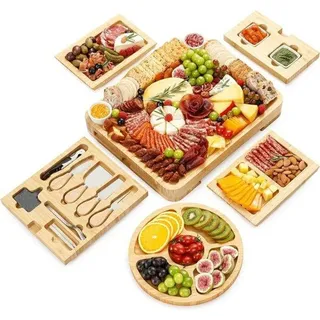 Famanu Servierbrett Set mit Keramikschalen und Magnet-Schubladen - Rundes Brett für Weihnachten und Einweihung
