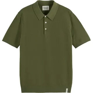 SCOTCH&SODA Herren Poloshirt - Core Structured Knitted Regular Fit Polo, Kurzarm, Struktur, Knopfleiste, Baumwolle Grün / 2XL