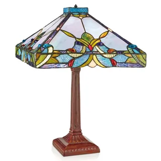 Casa Padrino Tiffany Tischleuchte Bunt Ø 36 x H. 52 cm - Handgefertigte Hockerleuchte aus 352 Glas-Einzelteilen