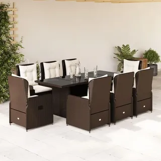 IKAYAA Polyrattan Sitzgruppe für 8 Personen, Gartenmöbel Set mit Tisch und 8 Verstellbare Hochlehner Stühlen, Essgruppe für Garten Terrasse und Balkon, inkl. Sitzkissen Braun
