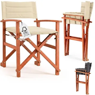 Casaria® Premium Regiestuhl Aus Fsc®-zertifiziertem Eukalyptusholz – Gepolsterter Klappstuhl Mit Armlehnen, Waschbarem Bezug & Extra Sitzkomfort, Bis 160 Kg Belastbar  Creme, 1